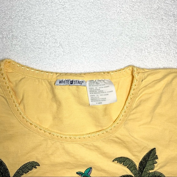 Yellow Embroidered Vacation Graphic T Shirt - Picture 2 of 4